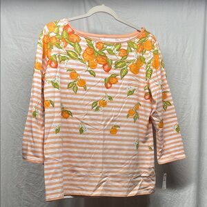 Talbots Orange and Green Striped Long Sleeve Top